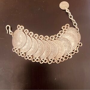 Silver Coin Bali Bracelet solid metal hand made - adjustable and unique cuff!
